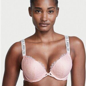 Victorias Secret Rhinestone Shine Strap Lace ‘Very Sexy’ Push Up Bra 32b
